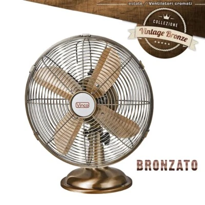 VENTILATORE DA APPOGGIO VINTAGE BRONZATO BASE TONDA 50W METALLO VINCO 70617 - Immagine 1 di 4