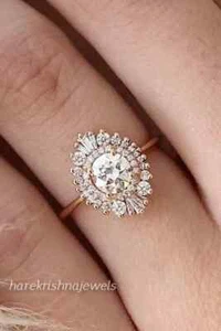 2.10CT Lab-Created Round Cut Diamond Wedding Cluster Ring 14K Rose Gold Finish - Picture 1 of 6
