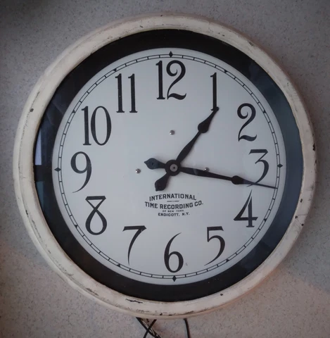 VTG 1930's International Time Recording Industrial Metal Wall Clock Endicott IBM Cover