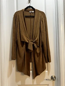 Chico’s Travelers Sz 3(16/18) Slinky Cardigan Brown Tie Drape Front Long Sleeve - Picture 1 of 8