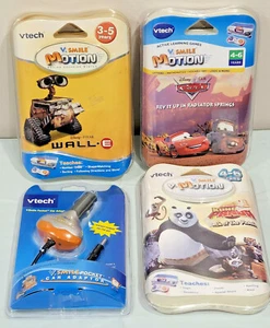 Vtech V. Smile Motion Wall.E, Cars, Kung Fu Panda Games + Pocket Car Adaptor NEW - Picture 1 of 10