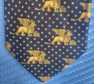 Venezia 'Griffin León Alado Negro y Dorado Seda Corbata' Cuello Hombre Hecho en Italia - Imagen 1 de 9