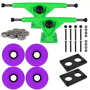 Longboard 181mm Retromarcia Kingpin Verde Camion 76mm Viola Ruote con Cuscinetti e - Foto 1 di 4