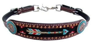 Adjustable medium leather WITHER STRAP w/ BEADED ARROW INLAY scissor snap ends - Picture 1 of 3