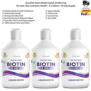 Suplemento líquido sueco Nutra Biotina para la salud del cabello, la piel y las uñas 3x500 ml - Imagen 1 de 9