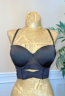 Negro fucsia, ¡nuevo con etiquetas! Sexy Sujetador con Aros Longline Ligeramente Acolchado con Tirantes Negro 38B Foto 1 de 4