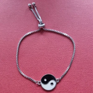 Yin Yang Bracelet Stainless Steel Chain Adjustable Ying white black silver - Picture 1 of 7