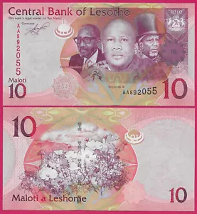LESOTHO 10 MALOTI 2010 UNC PORTRAITS OF KINGS MOSHOESHOE II, LETSIE III, AND MORE - Bild 1 von 1