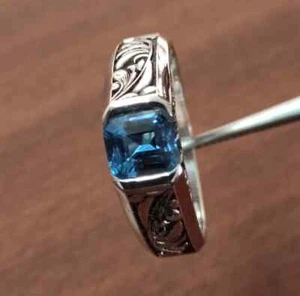 925 Sterling Silver Natural London Blue Topaz Solitaire Statement Men's Ring - Picture 1 of 2