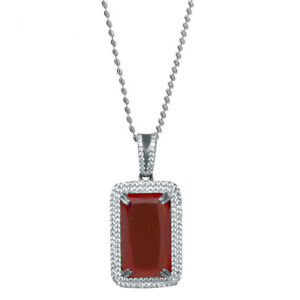 Real Sterling Silver Men's White Gold Finish Rick Ross Garnet Ruby Red Necklace