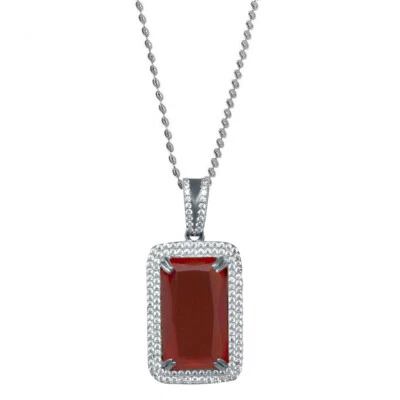 Real Sterling Silver Men's White Gold Finish Rick Ross Garnet Ruby Red Necklace - Image 1 of 4