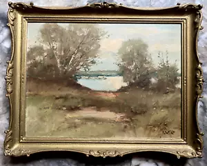 ::OTTO WILD *1898 AMBURGO DIPINTO OLIO PAESAGGIO BETULLE SUL LAGO CORNICE ANTICA - Foto 1 di 8