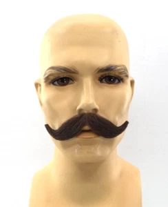 Professional Men's Premium Synthetic Hair Handlebar Mustache - Brown EM-132HH - Picture 1 of 3