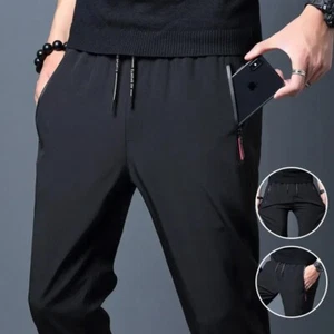 Mens Lightweight Sport Pants Joggers Zipper Pockets Gym Running Fitness Trousers - Picture 1 of 6