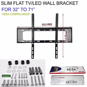 SLIM TV WALL BRACKET MOUNT FLAT FOR LED LCD OLED QLED 58 60 65 70 32 TO 71 INCH - Picture 1 of 7