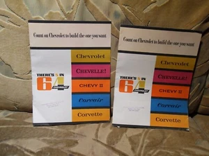 TWO ORIGINAL 1964 CHEVROLET *THERE'S 5 IN 64* SALES BROCHURE TORN PAGES - Picture 1 of 15