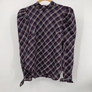 Veronica Beard Isabel Plaid Structured Blouse Size 0 Puff Sleeve Button Back Top - Picture 1 of 12