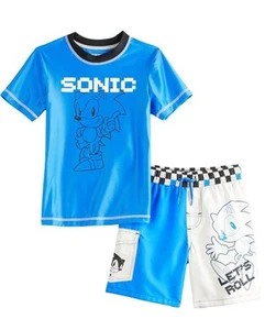 Little Boy's Sonic The Hedgehog Rash Guard & Trunk Swim Set UPF50 Size 4 Org $46 - Picture 1 of 17