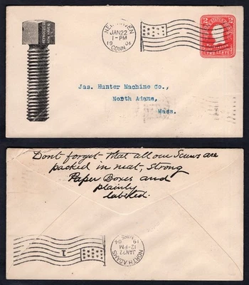 USA New Haven Ct 1904 Stamped Envelope ADVERTISING Cover. Screes & Bolts - Image 1 of 3