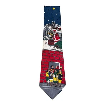 Vintage Dillards Mens Necktie 100% Silk Tie Christmas Santa Claus Bricks Caroler - Image 1 of 4
