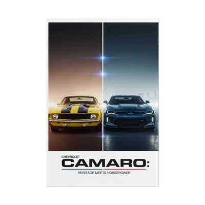 Chevy Camaro Legacy Poster – Retro Z28 & Modern SS Muscle Car Wall Art Print - Image 1 of 4
