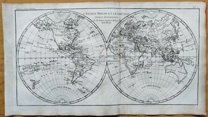 Weltkarte Hemisphären # Rigobert Bonne Original Kupferstich Karte # 1780 - Bild 1 von 3