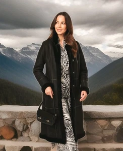 Overland giacca soprabito reversibile montone shearling donna 10 grande ginocchio intero - Foto 1 di 18