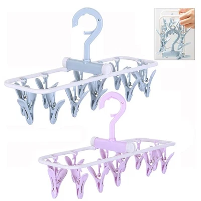 Paquete de 2 estantes de secado de ropa pequeños plegables portátiles perchas para ropa interior con cli... Foto 1 de 4