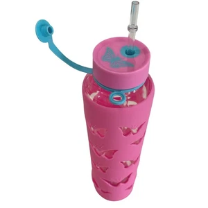Trim Healthy Mama Butterfly Glass Water Bottle Sipper Pink Silicone Sleeve 32oz - Picture 1 of 6
