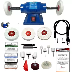 150W Bench Grinder Metal Polisher Polishing 6" Machine 4" Metal Polishing Kit - Picture 1 of 14