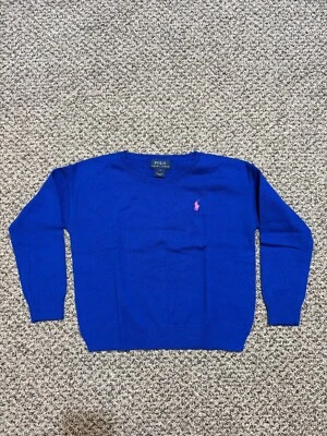 Polo Ralph Lauren Niñas Logo Mezcla de Lana Suéter Azul Real Talla 5 Nuevo Con Etiqueta Foto 1 de 4