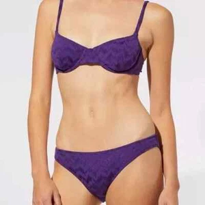 Solid & Striped  2- Piece Bikini Swimsuit Purple Embossed MeasuresTo  XS NWOT - Picture 1 of 1