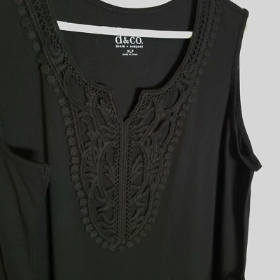 Maxi Vestido Para Mujer D & Co. Denim Company XLP Aberturas Laterales Corbata Negro Detalle Encaje Foto 1 de 4