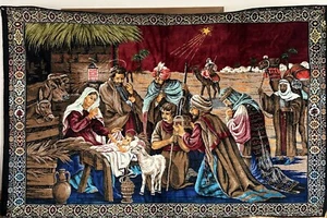 Tappeto Vintage Libano 6’x4’ Natività Parete Appeso Religioso Gesù Presepe Natale GRANDE - Foto 1 di 20