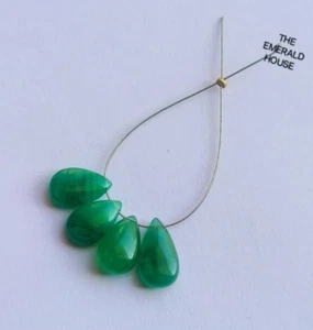 Natural Fine Brazilian Emerald Drilled Teardrop Briolette Beads 10.20 CTS/ 4 pc - Picture 1 of 6