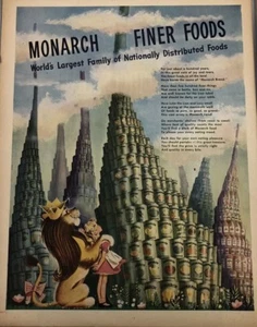 1948 Monarch Finer Foods Print Ad Vintage Lion King - Picture 1 of 2