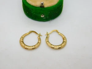 9ct Yellow Gold Rope Twist Pattern Hoop Hook Earrings Vintage c1970 - Picture 1 of 3