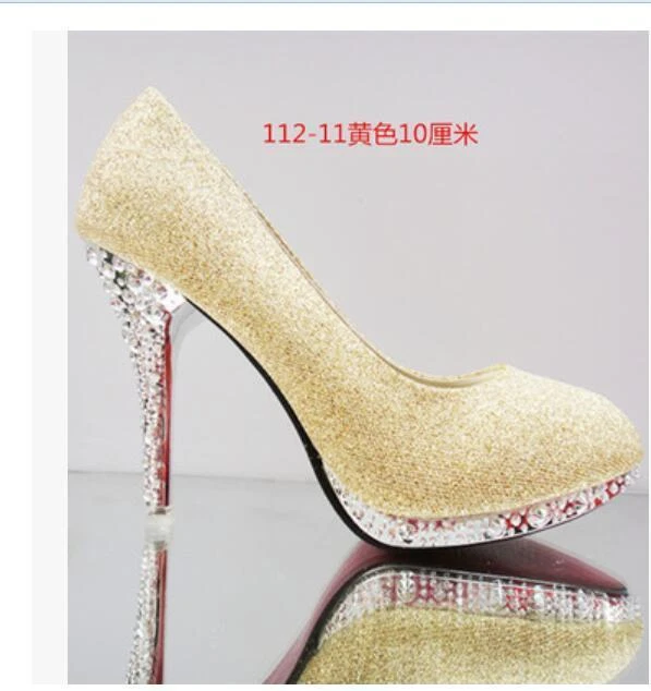 7Color Gorgeous Wedding Bridal Evening Party Crystal High Heels Women Shoes BJ54 - Image 1 of 4