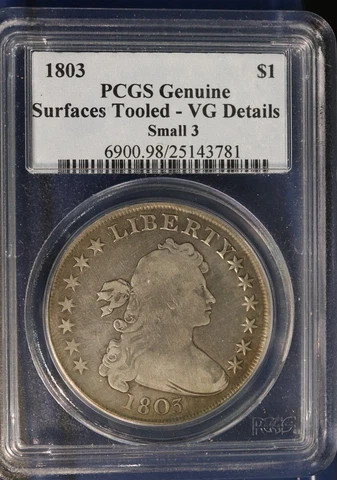 1803 $1 Small 3 Draped Bust Dollar, PCGS VG Details Cover