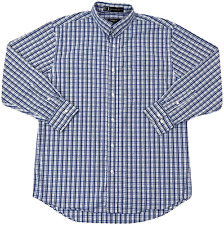 Haggar Shirt Mens 16 32/33 Blue White Plaid Button Up Long Sleeve Outdoors Camp