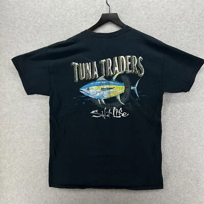 Salt Life T 恤男式 L 码黑色短袖金枪鱼交易员 — 第 1/4 张图片
