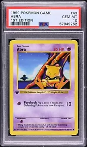 1999 Pokemon Base Set Shadowless 1st Edition Abra #43 PSA 10 Englisch 43/102 - Bild 1 von 2