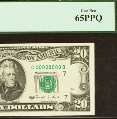 1988A $20 FRN PCGS Gem 65PPQ rare single digit fancy serial number 00008000 - Image 1 of 3