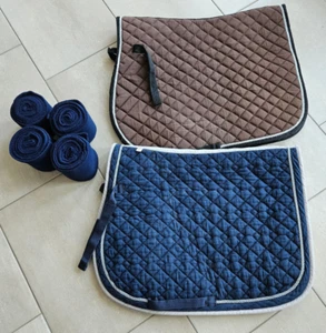 2 Stk Schabracken, Satteldecken, braun + blau, Gr. Pony Dr., 4er Set Bandagen - Bild 1 von 3