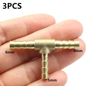 3PCS 6mmx 5mmx6mm Tee 3Way Hose Barb Brass Fitting Reducer Splicer - Picture 1 of 5