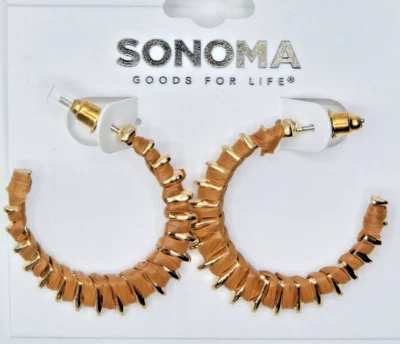 NWT Sonoma Goods for Life Gold Tone Orange Raffia Wrap Hoop Earrings - Image 1 of 2
