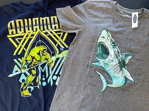 NEW 2 Tee LOT short-sleeved shirts size 14-16 NWT Shark Justice League Aquaman - Picture 1 of 7