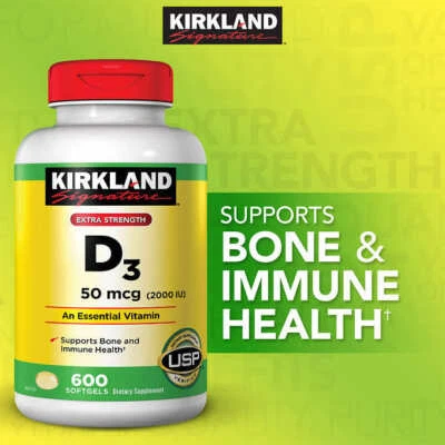 Kirkland Signature VITAMIN D3 Extra Strength 2000IU 50mcg 600 Softgels, Exp 2028 - Image 1 of 3