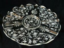 Fostoria Baroque Torte Platter Chintz Etch #338 Clear Glass #6026 Large Plate