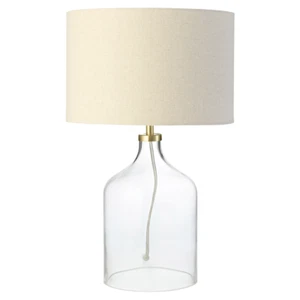 Contemporary Elegant Table Lamp with Clear Glass Base and Oatmeal Linen Shade... - Picture 1 of 6